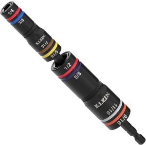 imageKlein Tools 652QS Quad Socket 8 Sizes in 2 Sockets 4in1 Color Coded SAE Impact Rated DeepWell HeavyDuty 14Inch Drive 612Inch ShaftQuad 2 Socket