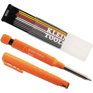 imageKlein Tools 80189 Skribes 28 mm Mechanical Carpenter Pencil with BuiltIn Sharpener and 10Pack Assorted Color Leads for Deep Hole Marking for Woodworking and Construction