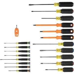 imageKlein Tools 85820 20Piece Screwdriver Set 8 Precision 7 Standard Drivers with ColorCoded Handles 3 Insulated Screwdrivers 1 Demolition Driver and Magnetizer