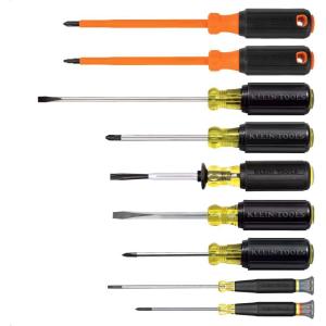 imageKlein Tools 85850 9Piece Electrician Tool Set with 3 Phillips 3 Slotted Drivers ScrewHolding Driver 2 Insulated Drivers  Phillips and Square CushionGrip Handle