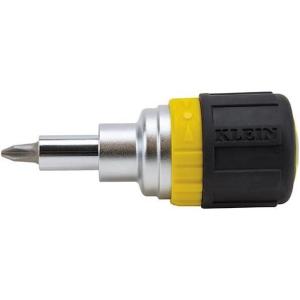 imageKlein Tools 32593 Multibit Ratcheting Screwdriver 6in1 Stubby Tool with Phillips and Slotted Bits and 2 Nut Driver Sizes