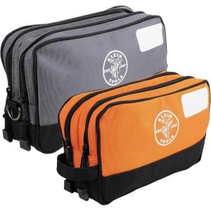 imageKlein Tools 55582 Tool Pouch Zipper Bag Dual Compartments 10Inch x 6Inch Heavy Duty Tool Bag Organizer Multipurpose for Tools to CraftsGrayOrange