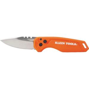 imageKlein Tools 44320 FLICKBLADE Folding Utility Pocket Knife Compact EDC with Stainless Steel Blade Button Lock Pocket Clip and Tether Hole