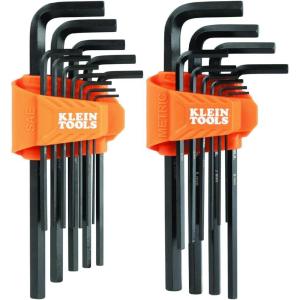 imageKlein Tool LS22 22Piece Long Hex Key Set SAE and Metric HeatTreated L Style Key Sizes 116Inch to 38Inch and 15 to 10mm