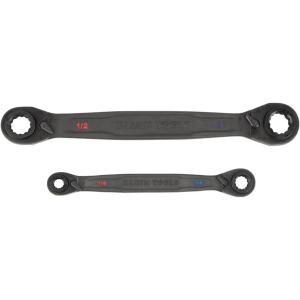 imageKlein Tools 68216 4in1 Reversible Ratcheting Box Wrench Set Quad Wrench SAE 2Piece 14 to 34Inch Forged Steel 90Tooth