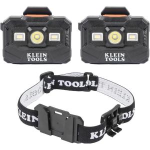 imageKlein Tools 80174 2 Rechargeable LED Headlamps with Headlamp Bracket and Fabric Strap 300 Lumen AllDay Runtime for Klein Hard Hats 3Piece2x Headlamps