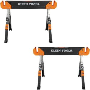 imageKlein Tools 80178 Folding Saw Horse Adjustable 26 to 32Inch Height 2x4 Support Arms Heavy Duty Jobsite Table 2Pack