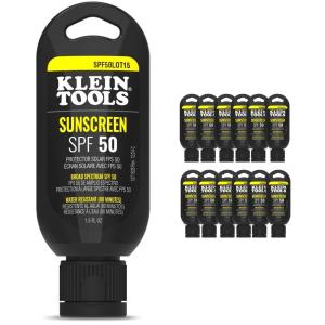 imageKlein Tools SPF50LOT15 Sunscreen Lotion SPF 50 120Minute WaterResistant Broad Spectrum UVAUVB Sun Protection NonGreasy 15Ounce Tube 12PackLotion