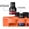 imageKlein Tools 33809 GrabAndGo Impact Socket Set SAE 10Piece Set with Sleeve Carabiner and 38Inch Drive ColorCoded 14 516 38 716 12 916 58 1116 and 34Inch Sockets
