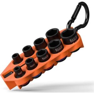 imageKlein Tools 33809 GrabAndGo Impact Socket Set SAE 10Piece Set with Sleeve Carabiner and 38Inch Drive ColorCoded 14 516 38 716 12 916 58 1116 and 34Inch Sockets
