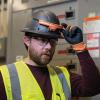 imageKlein Tools 80168 FullBrim Hard Hat Set Class C Vented White Hard Hat with Rechargeable WideBeam Headlamp and Lithiumion Battery 3Piece