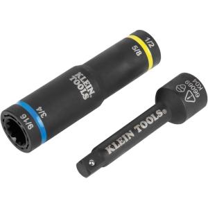 imageKlein Tools 66009 ImpactRated 4in1 Flip Quad Socket 38Inch Drive 12Point ColorCoded Deep Sockets with 4 Hex Sizes and Adapter
