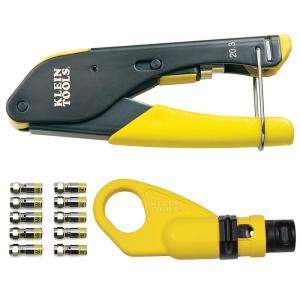 imageKlein Tools 80163 Coaxial Cable Crimping Set with VDV Compression Crimper Radial Stripper and 10 Universal Compression FConnectors