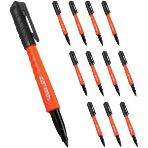 imageKlein Tools 8610112 Skribes Fine Tip Permanent Markers ProfessionalGrade Ink MultiSurface Jobsite Marker for Wet Dry and Oily Surfaces Black 12Pack