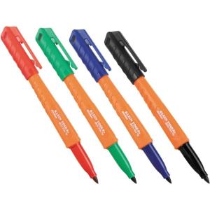 imageKlein Tools 861914 Skribes Fine Tip Permanent Markers Assorted Colors Hard Hat Clip MultiSurface Jobsite Marker for Wet Dry and Oily Surfaces 4PackMultiColor