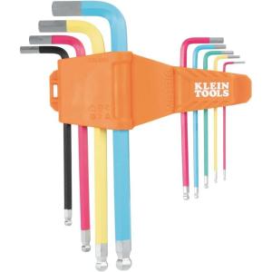 imageKlein Tools CBLS10 SAE Hex Key Caddy Set Long BallEnd 332 to 38Inch ColorCoated Keys for Easy Identification 10PieceMetric