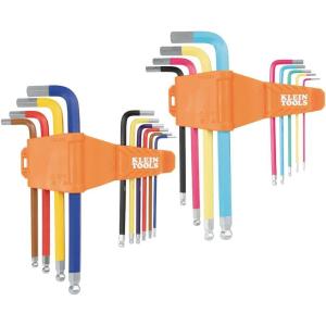 imageKlein Tools CBLS10 SAE Hex Key Caddy Set Long BallEnd 332 to 38Inch ColorCoated Keys for Easy Identification 10PieceSAE  Metric