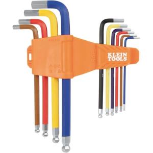 imageKlein Tools CBLS10 SAE Hex Key Caddy Set Long BallEnd 332 to 38Inch ColorCoated Keys for Easy Identification 10PieceSAE