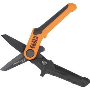 imageKlein Tools T2107 Titanium Coated Utility Scissors Compact Stainless Steel Shears Serrated Blades Cuts HeavyDuty Materials 7Inch