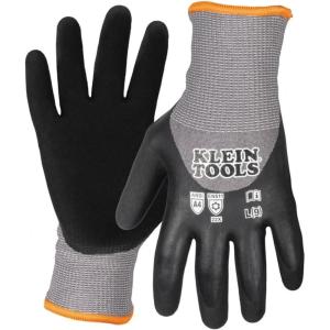 imageKlein Tools Winter Work Gloves Knit Dipped ANSI A4 CutResistant Sandy Latex Coated FleeceLined Touchscreen CapableLarge
