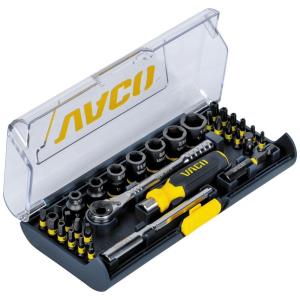 imageVACO VAC3320 32Piece SAE Ratcheting Wrench and Socket Set 14Inch Ratchet Extension Adapter 7 Impact Sockets 20 Bits Compact Case